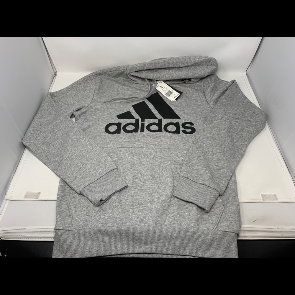 Adidas Men's Badge of Sport Big‎ Logo Pullover Hoodie - Gray & Black - Small